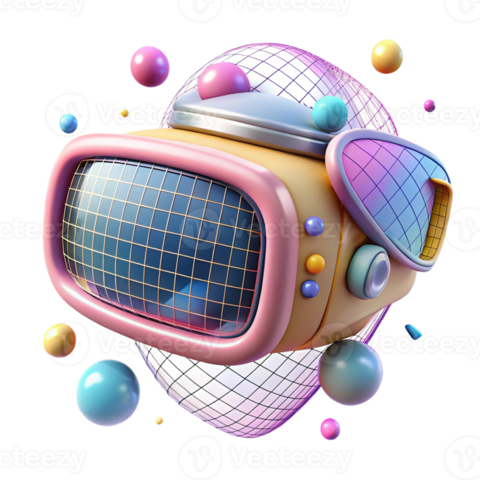 wonderful rustic Retro Vr Headset Wireframe Model Transparent for Vintage Tech high quality png