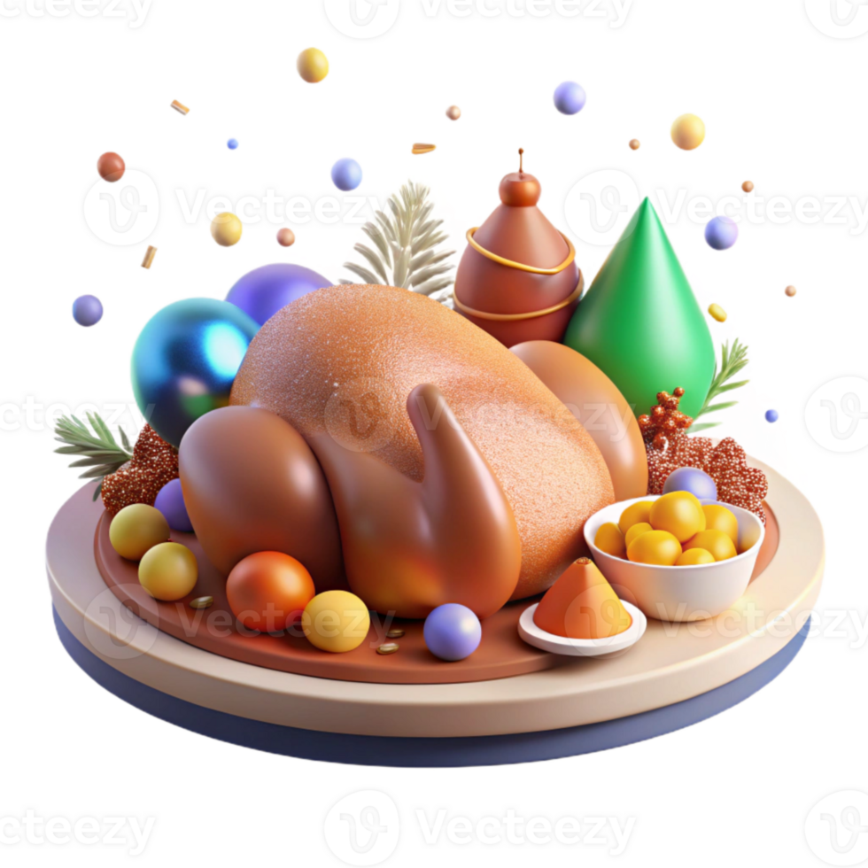 serene artistic Roasted Turkey Thanksgiving Dinner Cutout Holiday Card high quality png