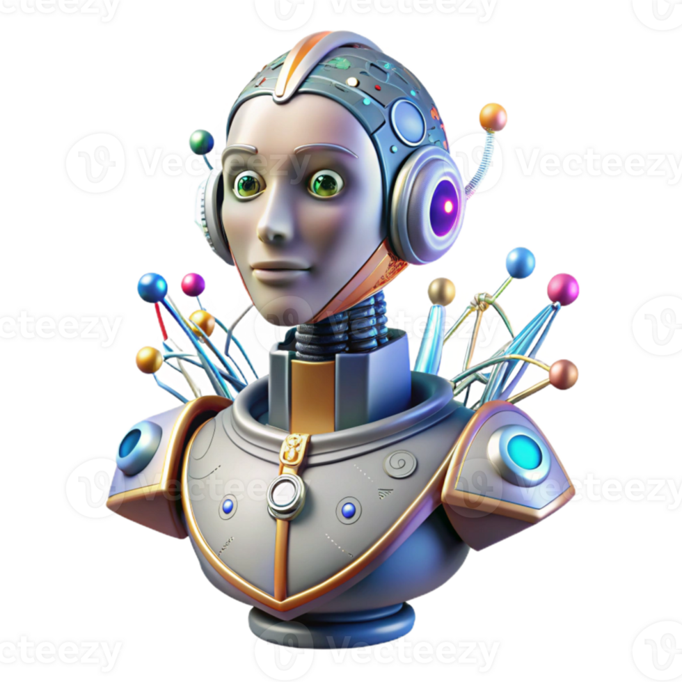 wonderful minimalist Robot Bust Isolated with Wires and Circuits for Ai Art detailed png