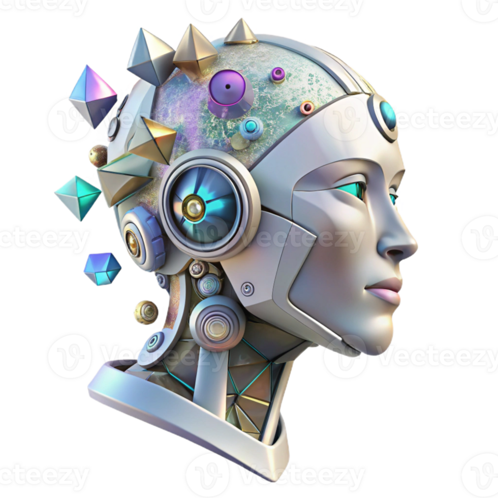 impressive modern Robot Head Profile Isolated with Circuitry for Ai Art detailed png