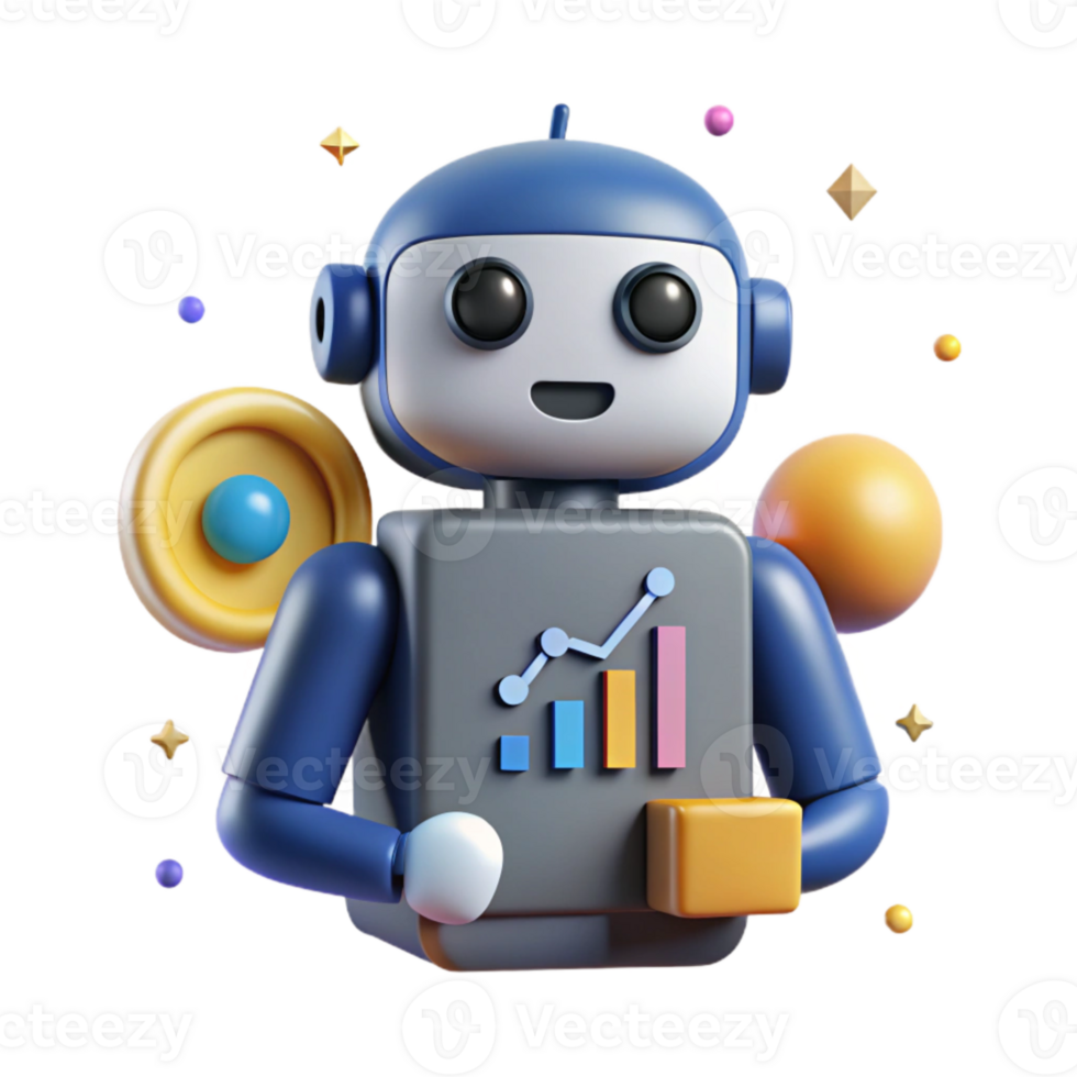 magnificent rustic Robot Silhouette with Chart Icon Isolated for Data Analysis genuine png