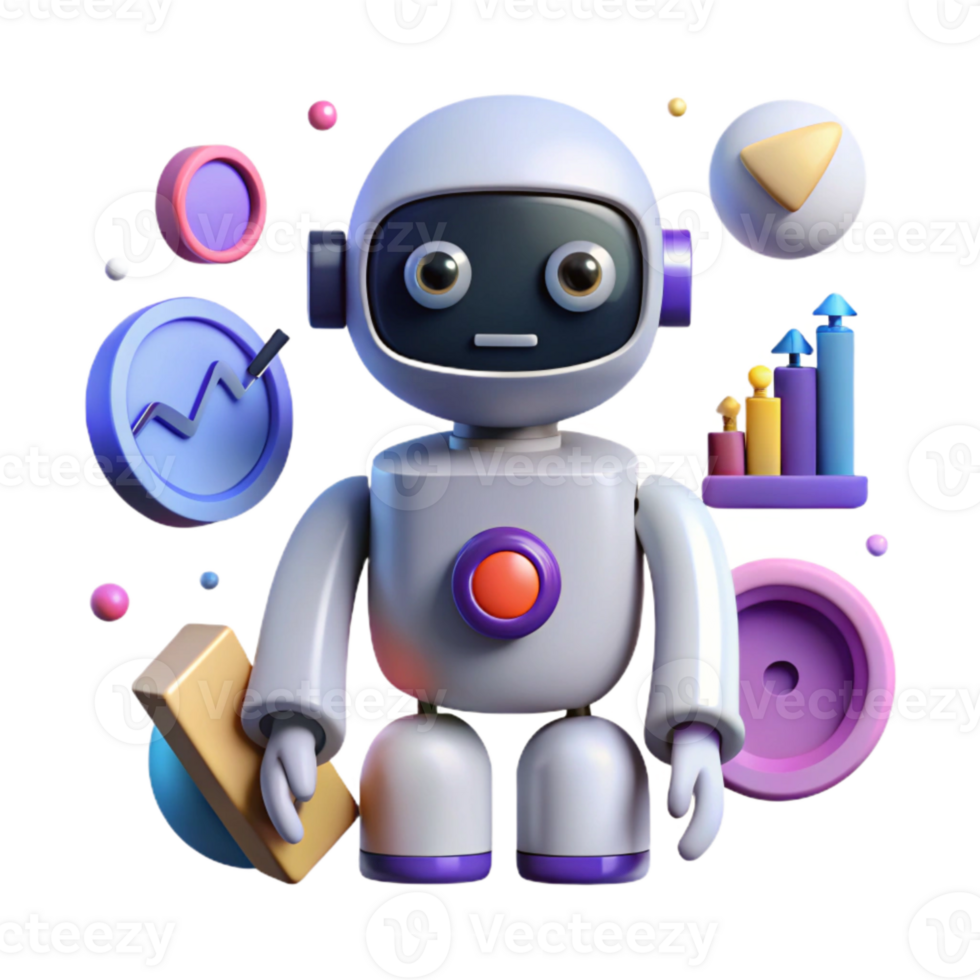 elegant creative Robot Silhouette with Chart Icon Isolated for Data Analysis png