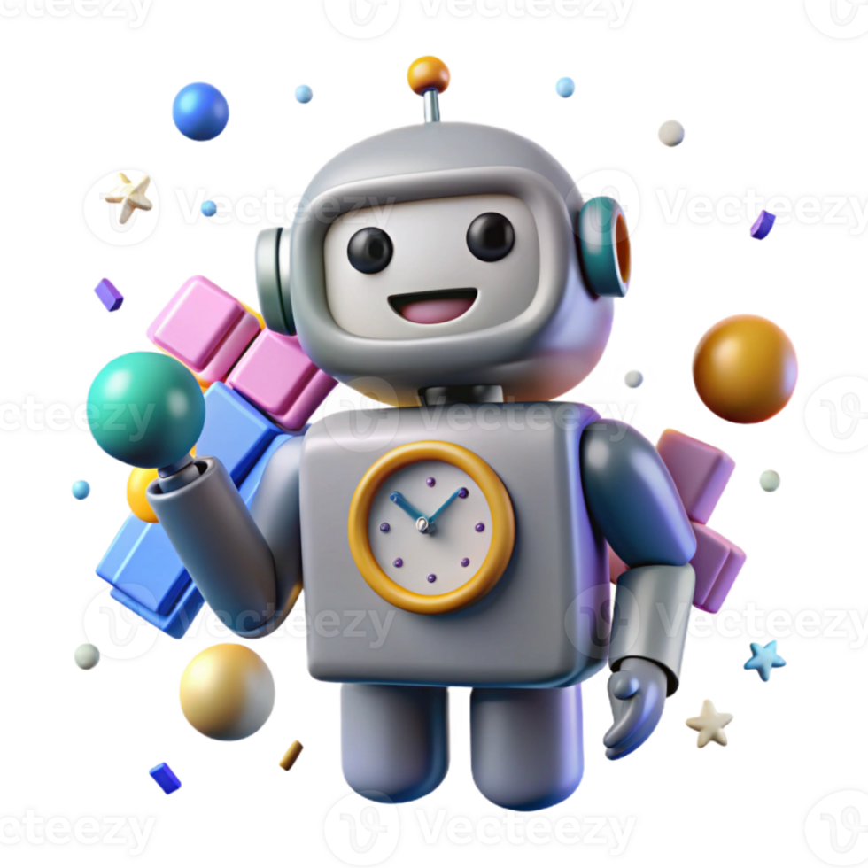 beautiful artistic Robot Silhouette with Clock Icon Isolated for Time Management original png