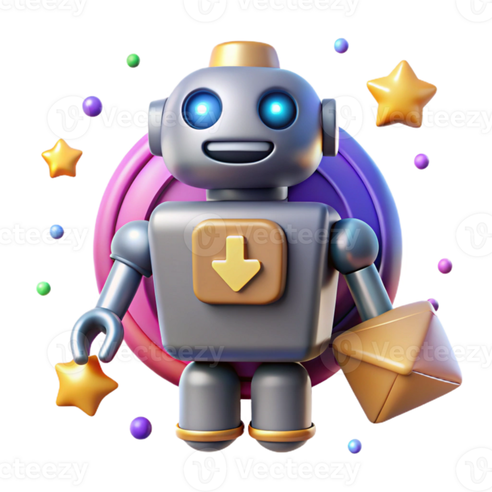 impressive contemporary Robot Silhouette with Download Icon Cutout for Web Design detailed png