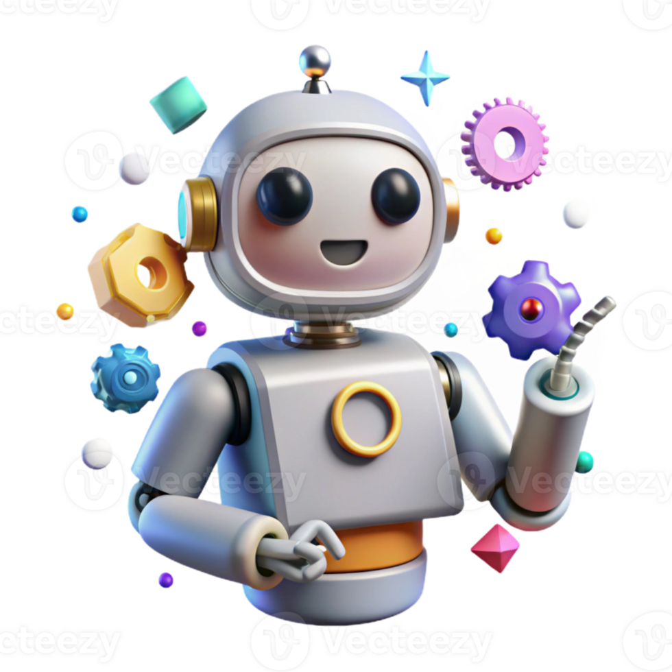 beautiful minimalist Robot Silhouette with Settings Icon Isolated for Customization professional png