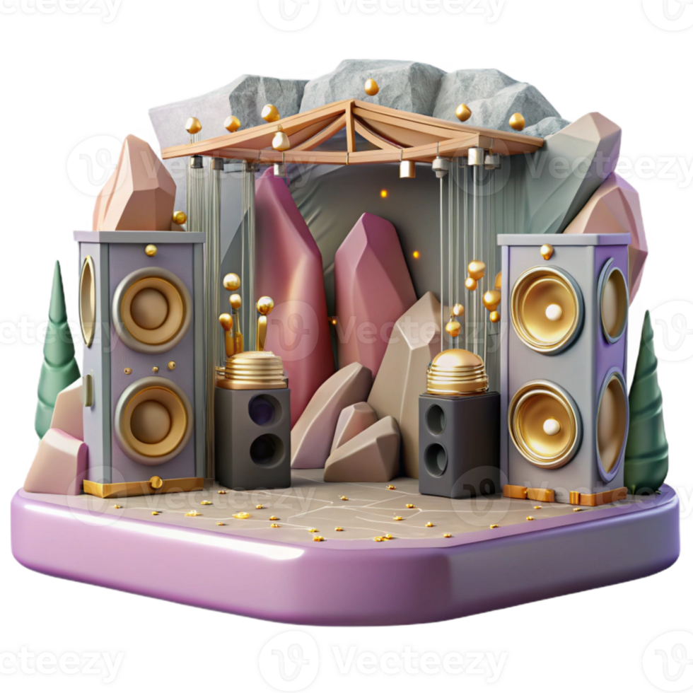 serene creative Rock Concert Stage with Speakers Cutout for Music Posters high resolution png