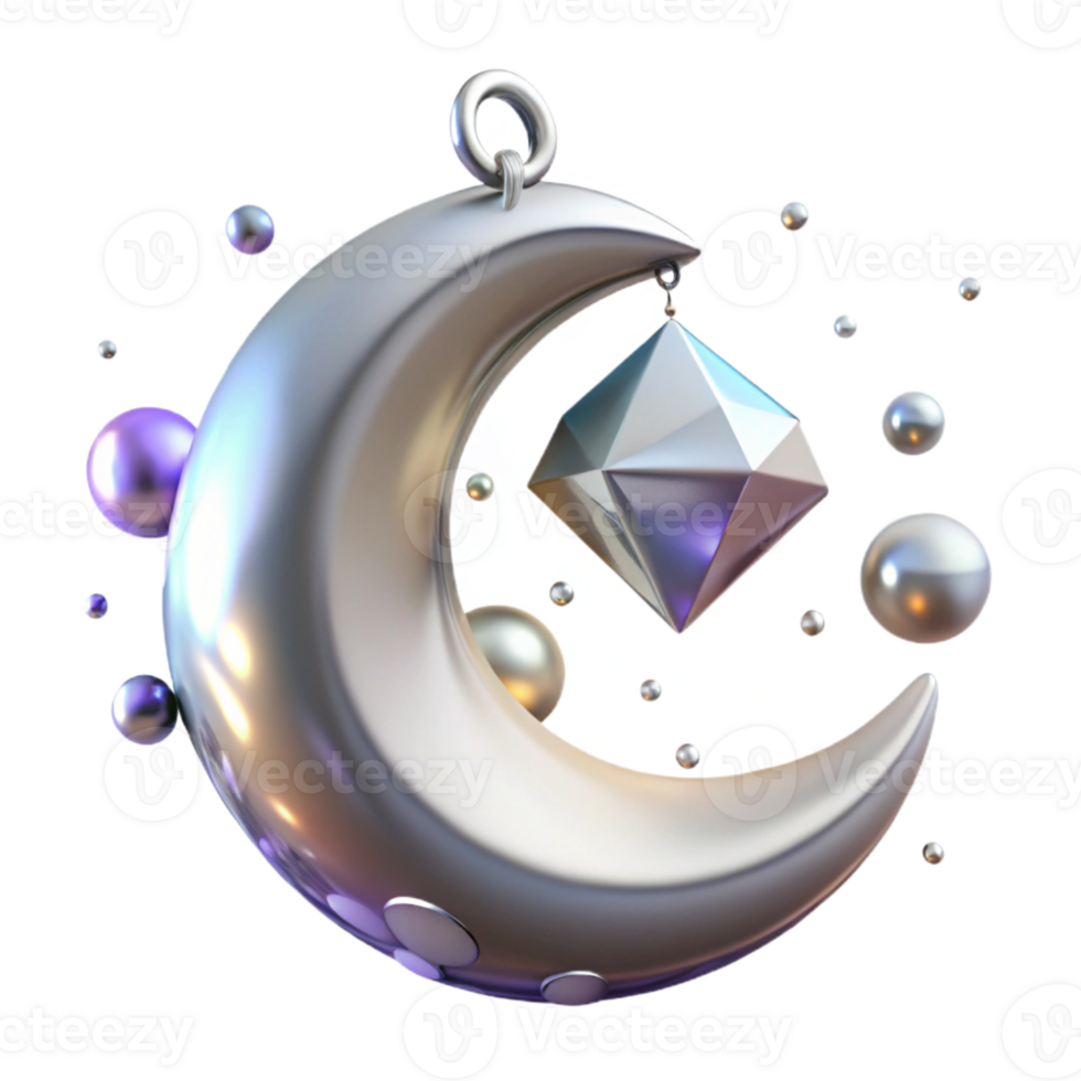 dramatic contemporary Silver Pendant Crescent Moon Shape Isolated on Transparent Background genuine png
