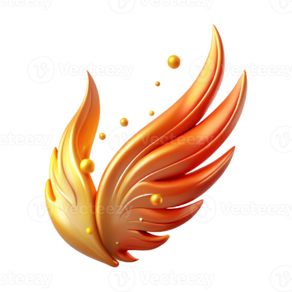 magnificent traditional Single Phoenix Wing Transparent Fire Element Design premium png