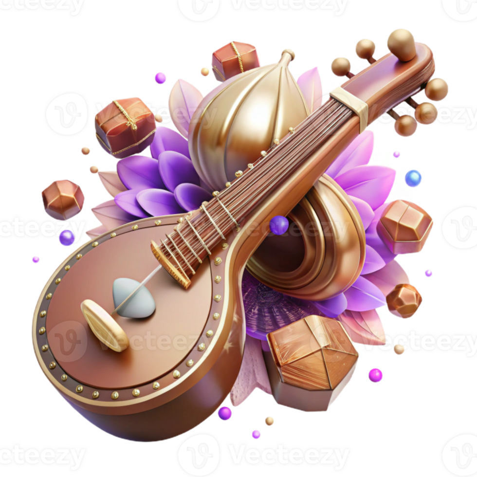 impressive minimalist Sitar Indian Music Instrument Cutout for Cultural Projects detailed png