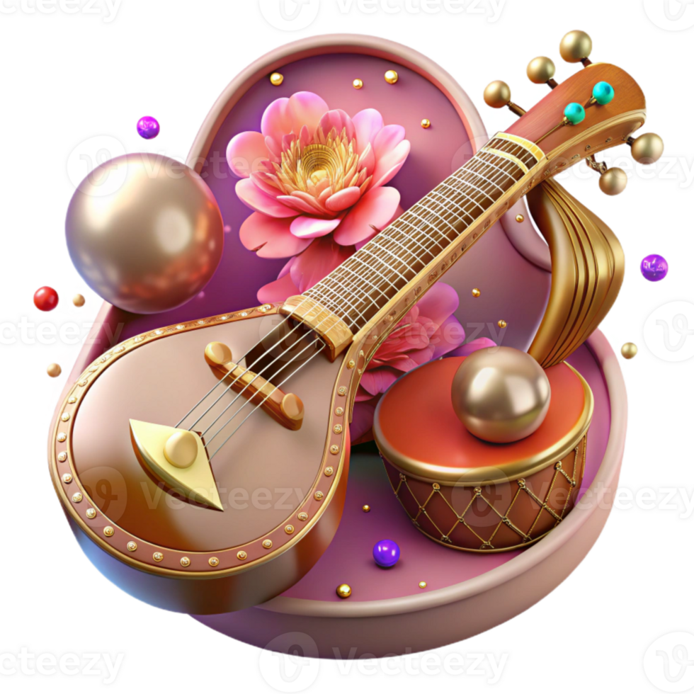 vibrant traditional Sitar Indian Music Instrument Cutout for Cultural Projects png