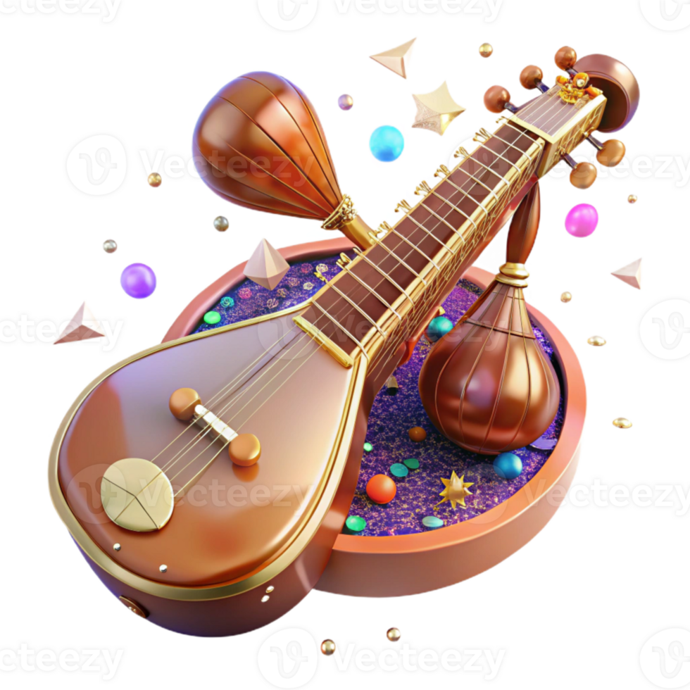 serene rustic Sitar Indian Music Instrument Cutout for Cultural Projects png