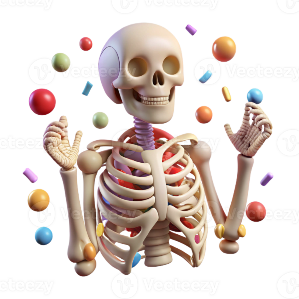 serene modern Skeleton Human Anatomy Bones Isolated for Medical Textbooks detailed png