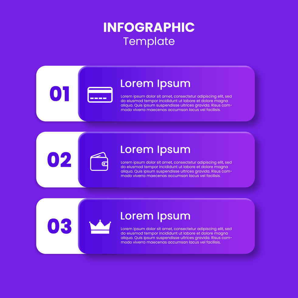 3 steps infographic purple gradient 3d psd