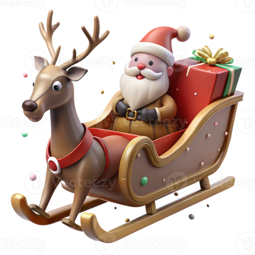 vibrant abstract Sleigh Wooden Reindeer Drawn Santa Transparent for Christmas ry original png