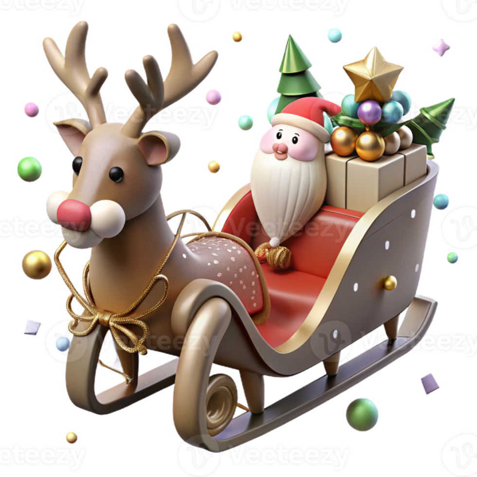 serene rustic Sleigh Wooden Reindeer Drawn Santa Transparent for Christmas ry premium png