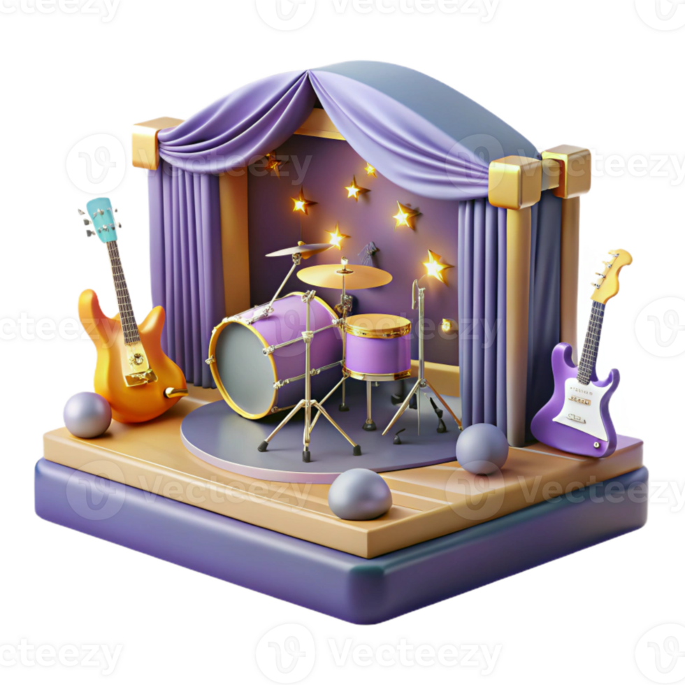 serene artistic Small Concert Stage with Instruments Cutout for Band Websites original png