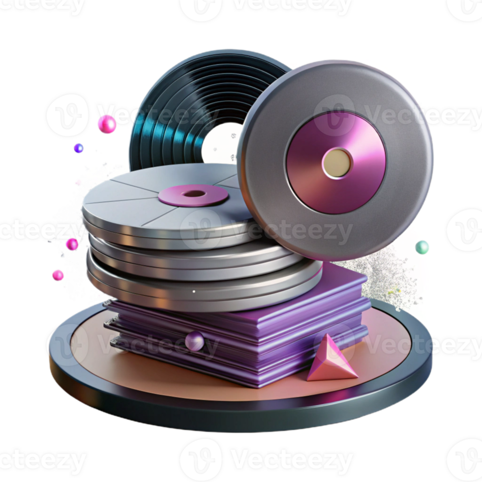 extraordinary creative Stack of Vinyl Records Side View Transparent png