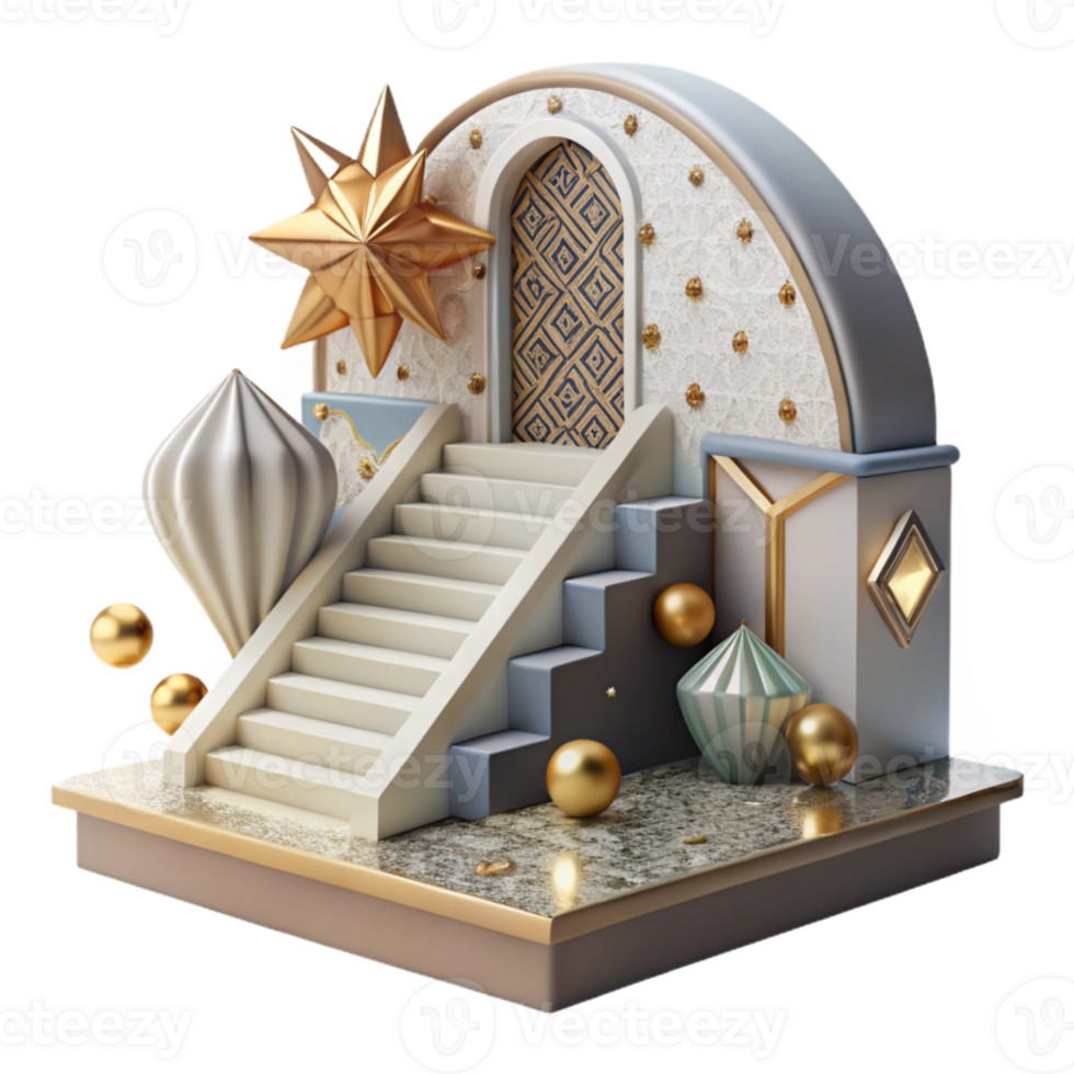 stunning creative Staircase Landing with Decorative Tiles Isolated genuine png