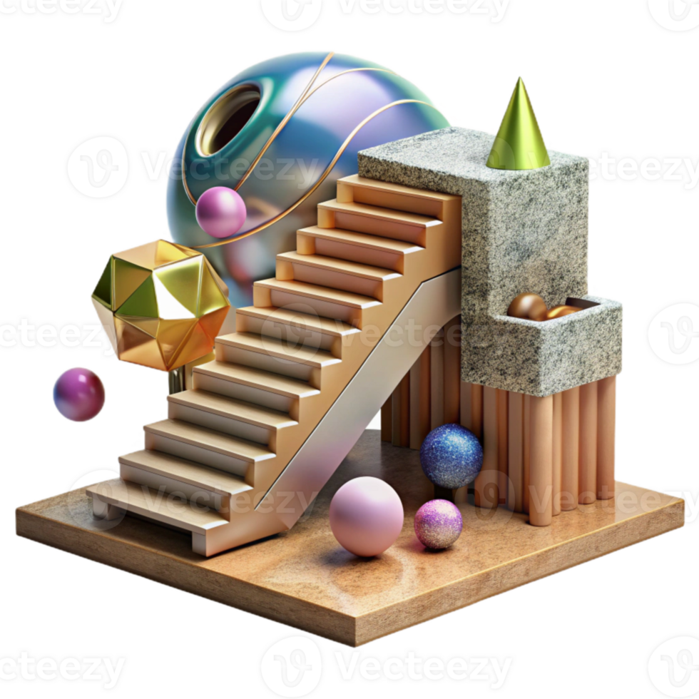 magnificent abstract Staircase with Wood and Metal Combination Isolated genuine png