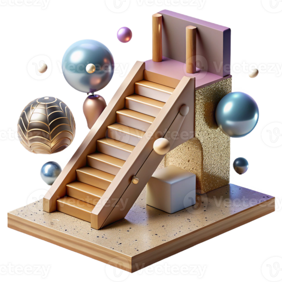 beautiful minimalist Staircase with Wood and Metal Combination Isolated png
