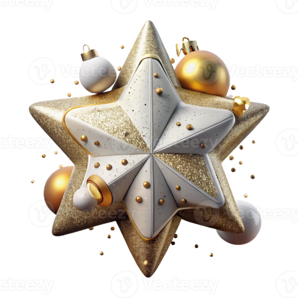 stunning vintage Star Ornament Gold Glitter Festive Decoration Isolated for Holiday Tree png