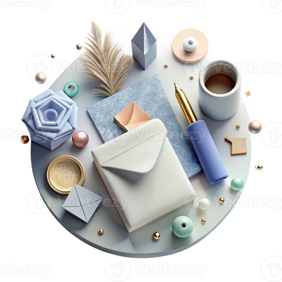 vibrant rustic Stationery Set Mockup Top View Office Desk Isolated detailed png