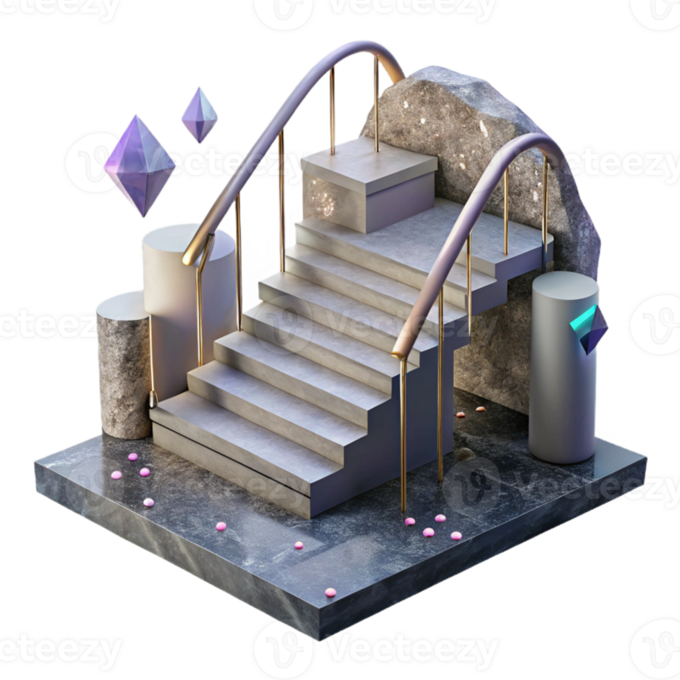 wonderful classic Stone Staircase with Metal Railing Inserts Transparent original png