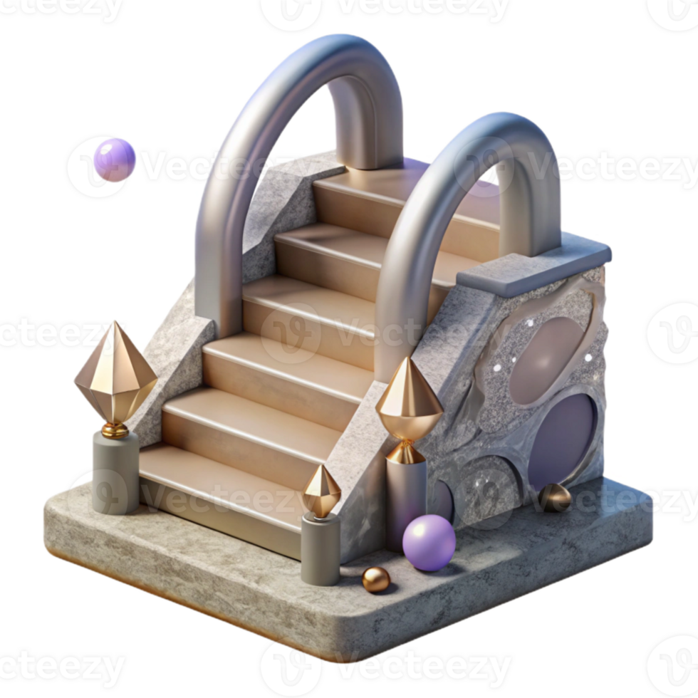 beautiful creative Stone Staircase with Water Feature Isolated high quality png