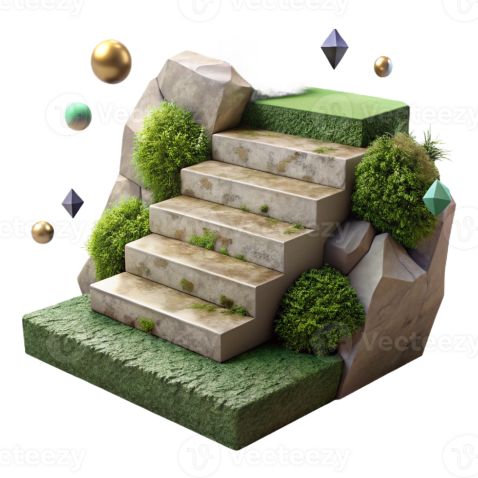 elegant contemporary Stone Steps Mossy Texture Isolated for Nature Photography genuine png