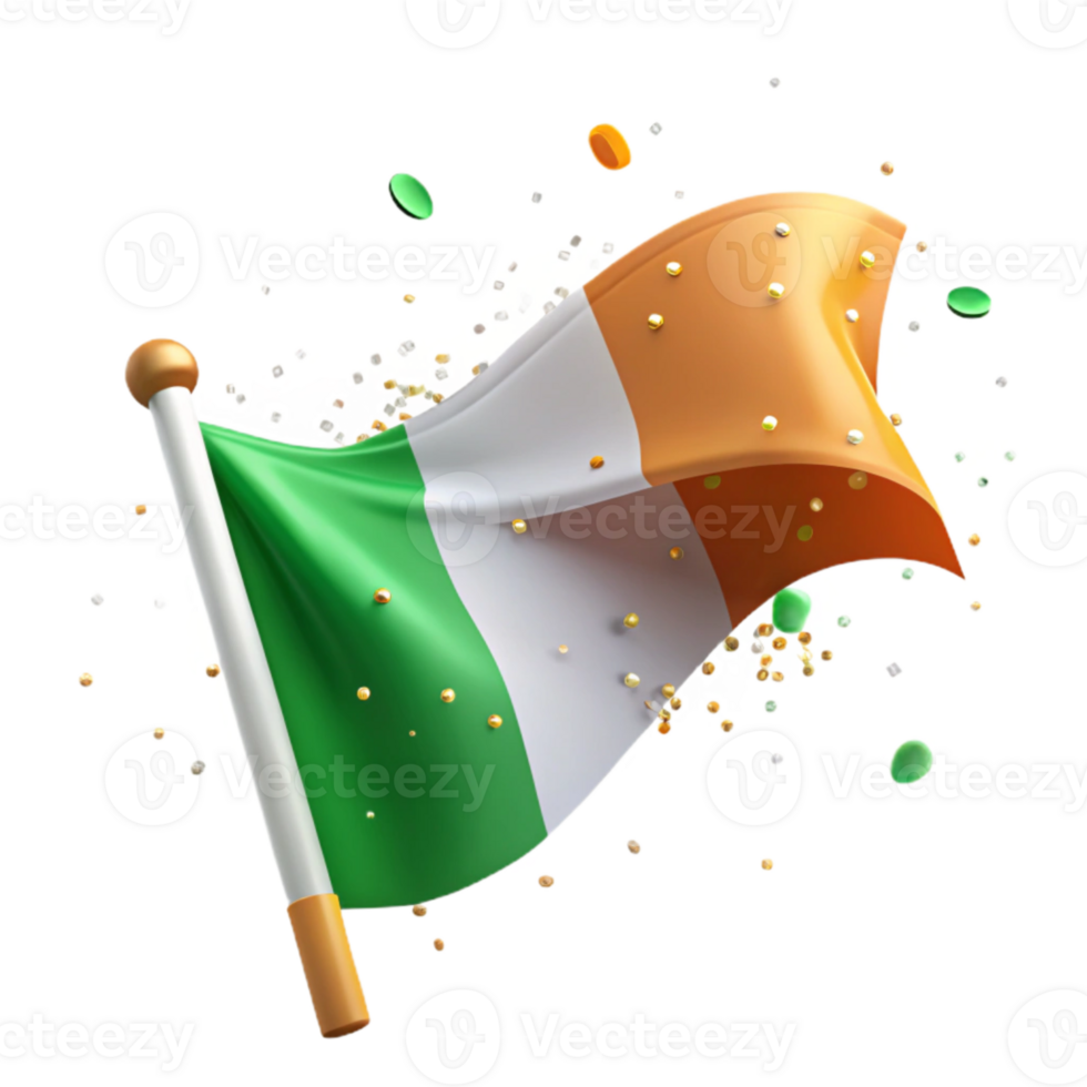 elegant abstract St Patricks Day Irish Flag Waving Isolated for National Pride high resolution png