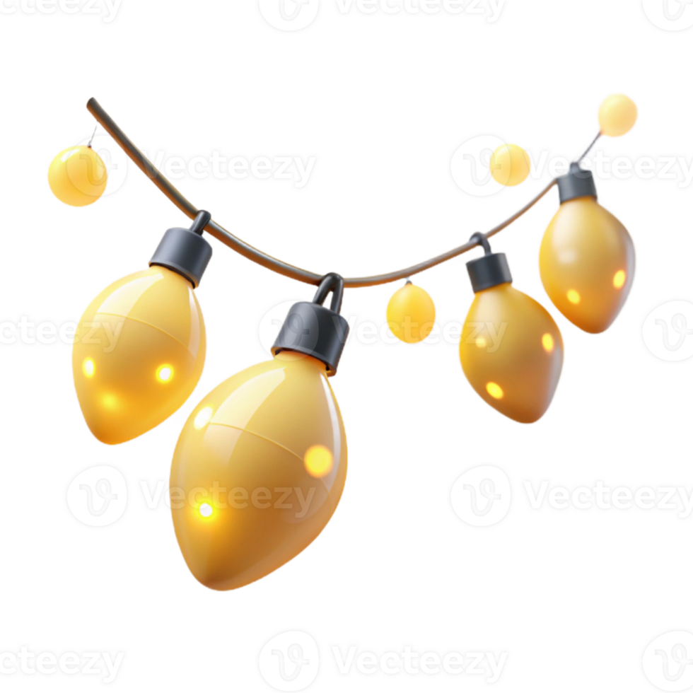 vibrant contemporary String Lights Twinkling Yellow Bulbs Transparent Xmas exclusive png