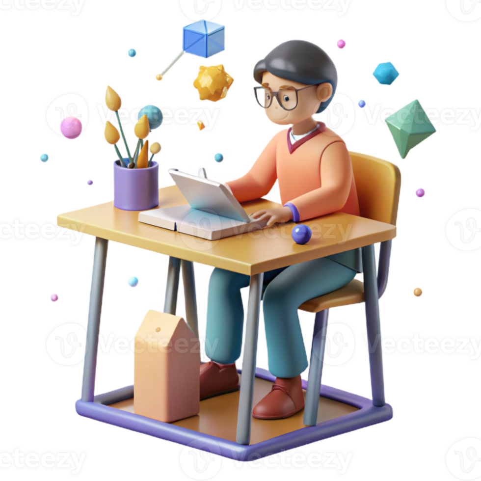 serene abstract Student Studying at Desk Transparent for Educational Illustrations high quality png