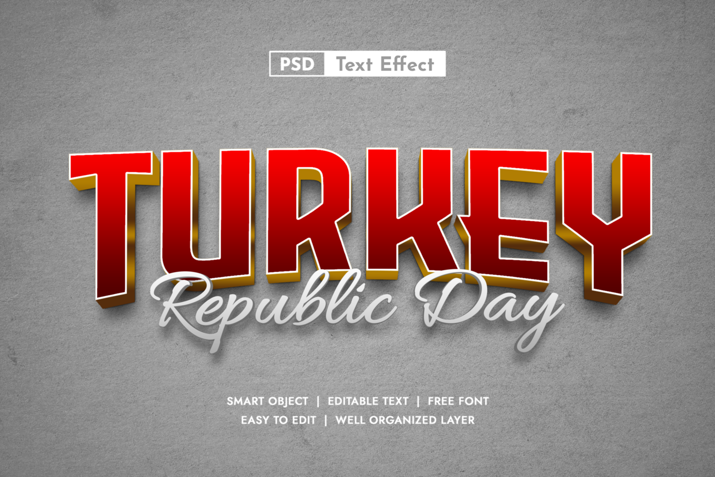 Turkey Republic Day 3d Editable Text Effect psd