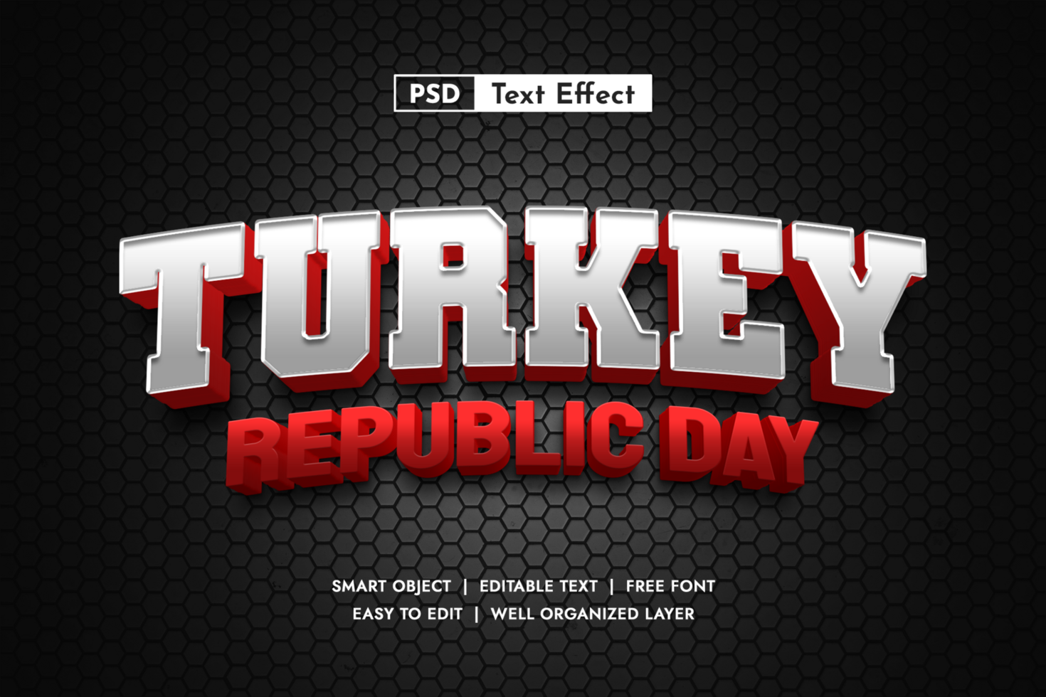 Turkey Republic Day 3d Editable Text Effect, 3 text psd