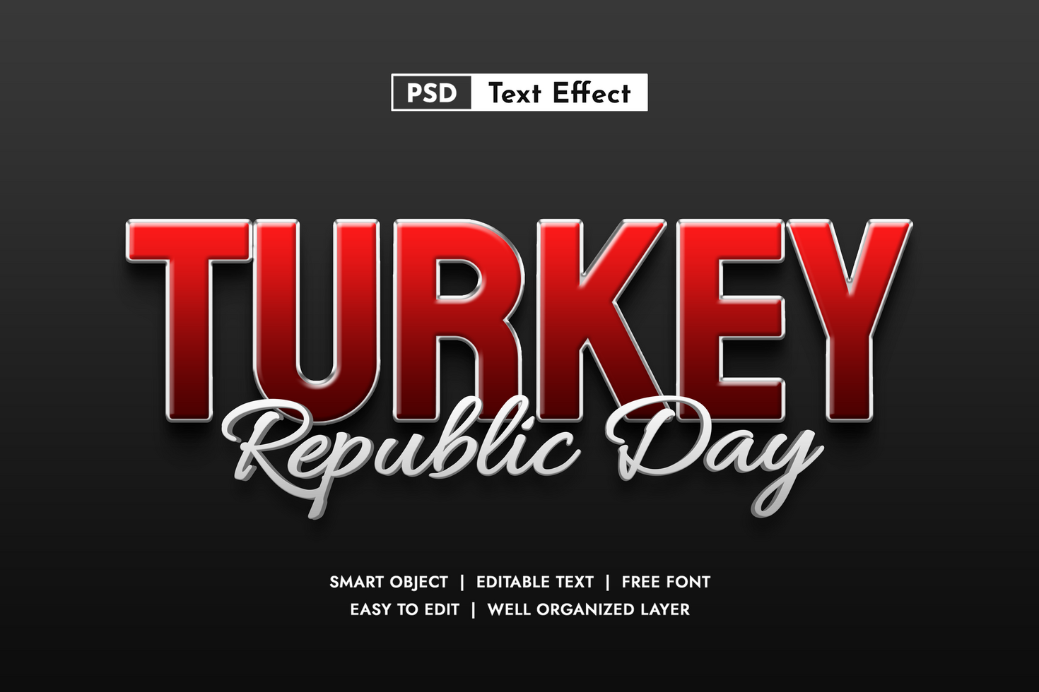 Turkey Republic Day 3d Editable Text Effect, editable text psd