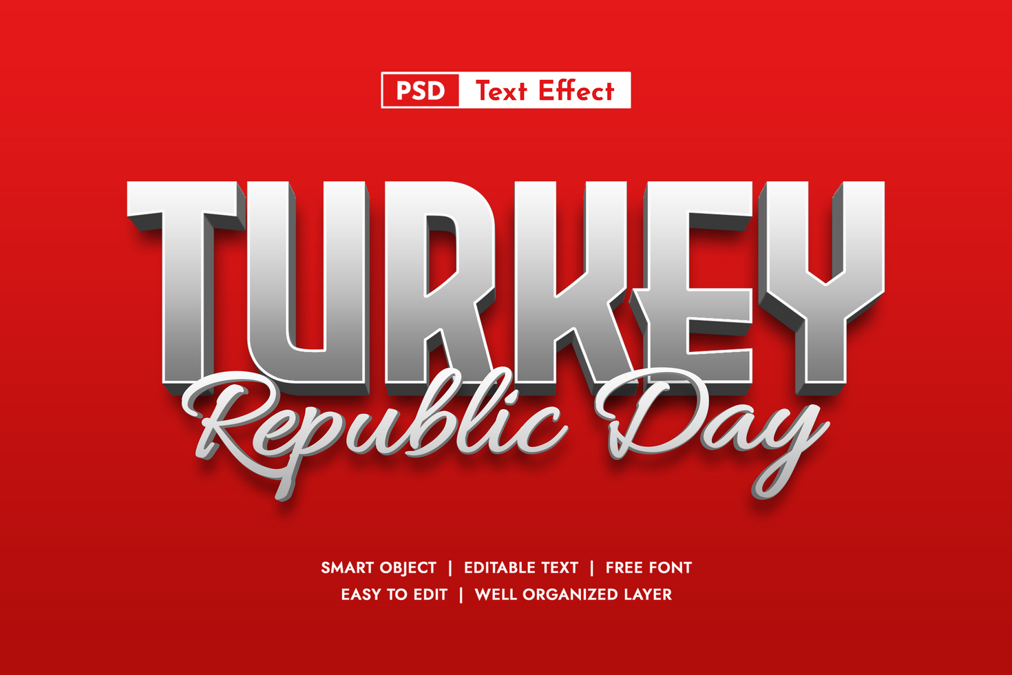 Turkey Republic Day 3d Editable Text Effect, text effect psd