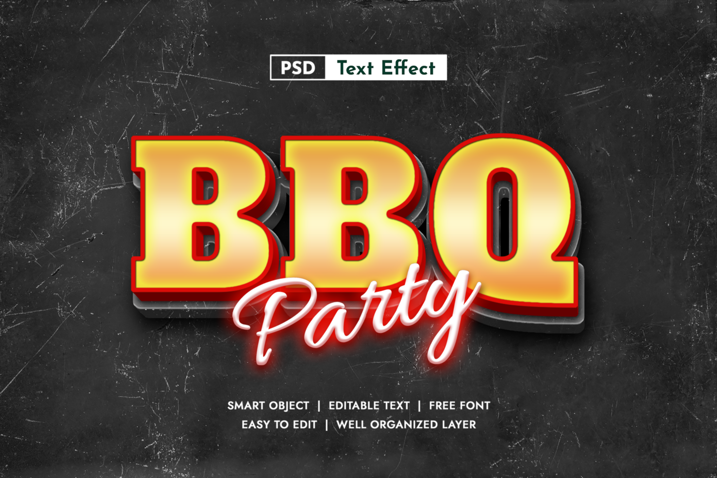 BBQ Party 3d Editable Text Effect psd