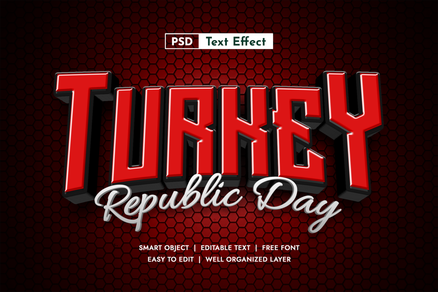 Turkey Republic 3d Editable Text Effect psd