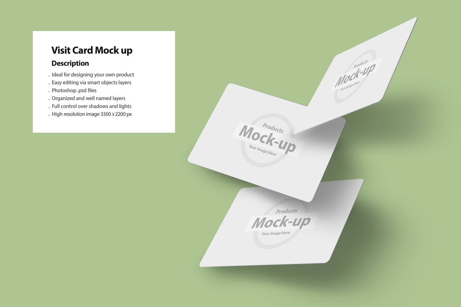 Personal visit card in air on green plain background psd