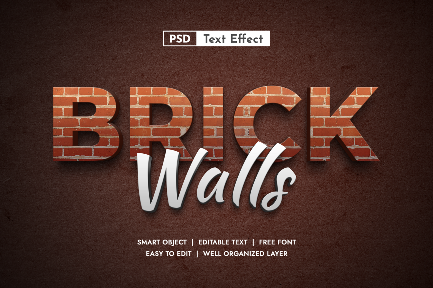 Brick walls texture 3d Editable Text Effect psd