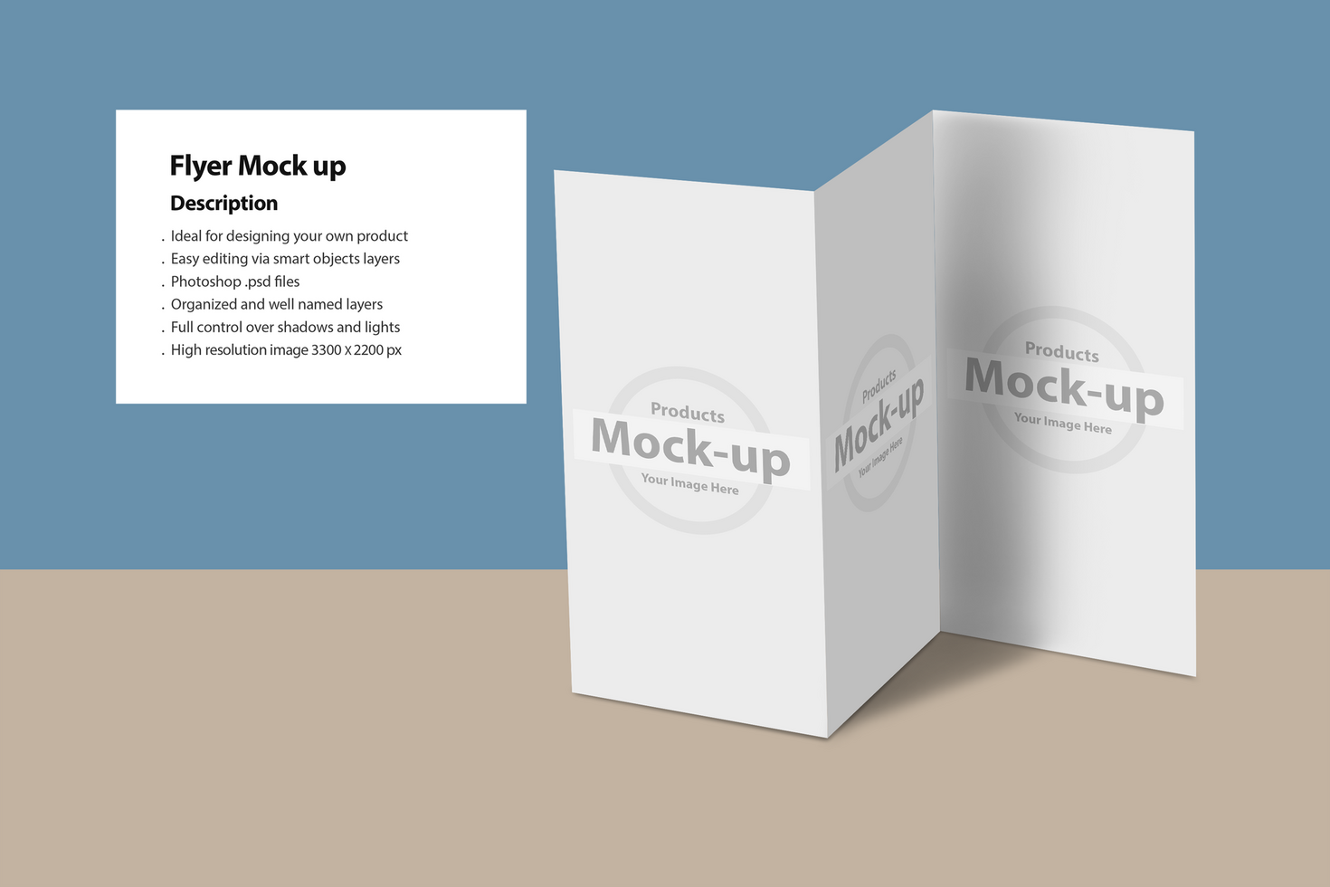 A4 size Tri-fold mock up-editable psd