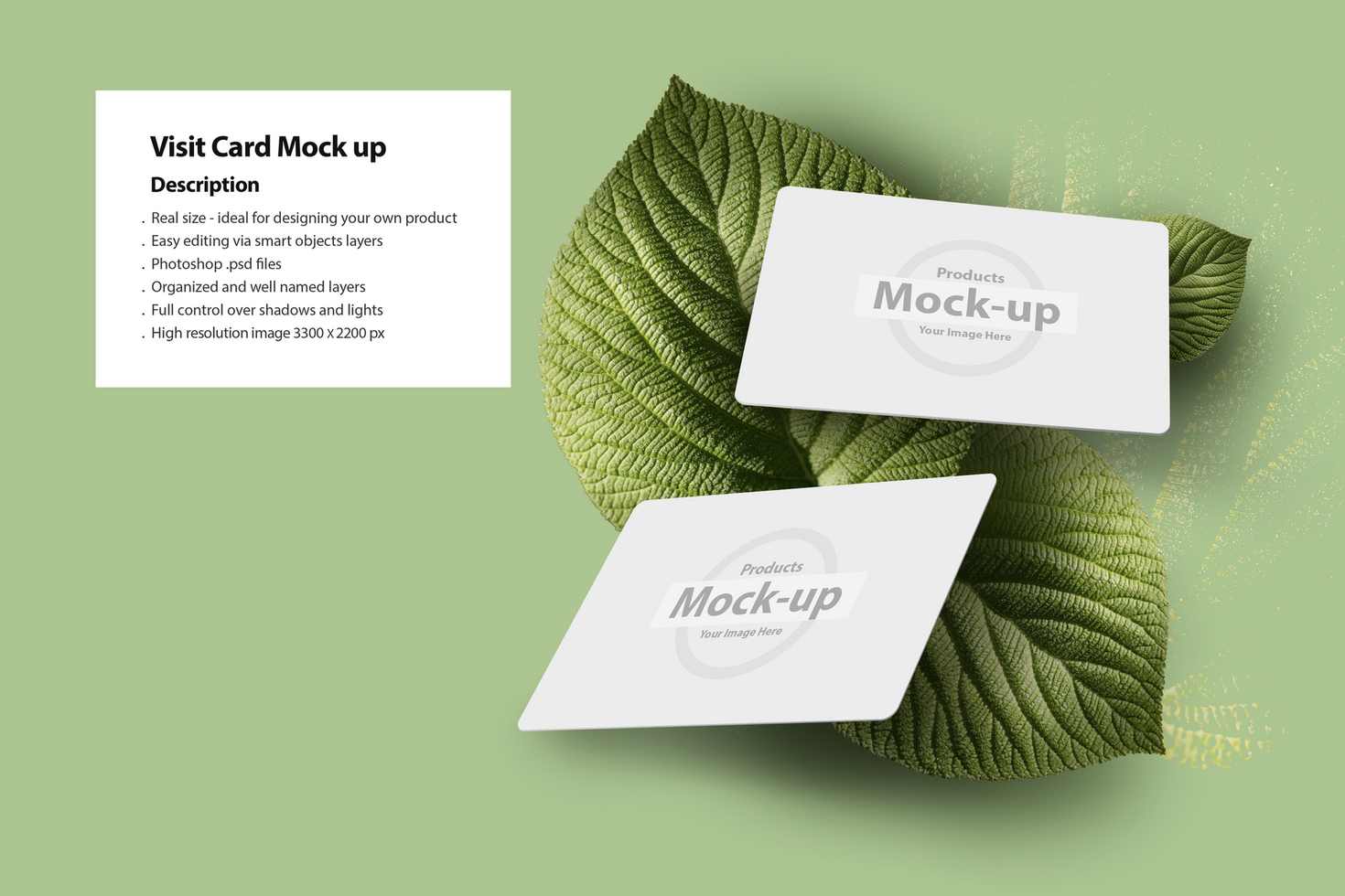 Personal visit card on green leaves mock up psd