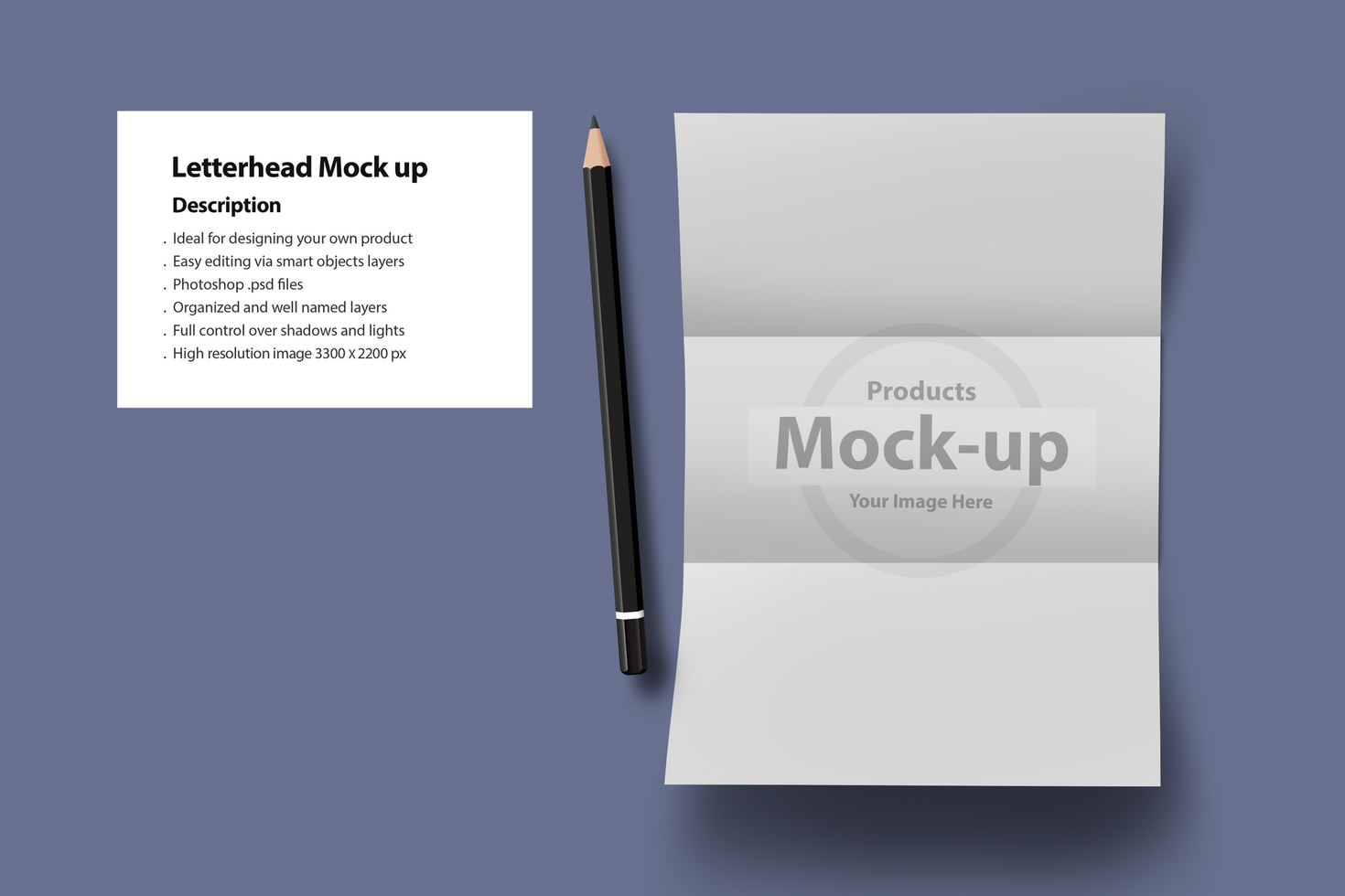 Folded A4 letterhead on purple plain background psd