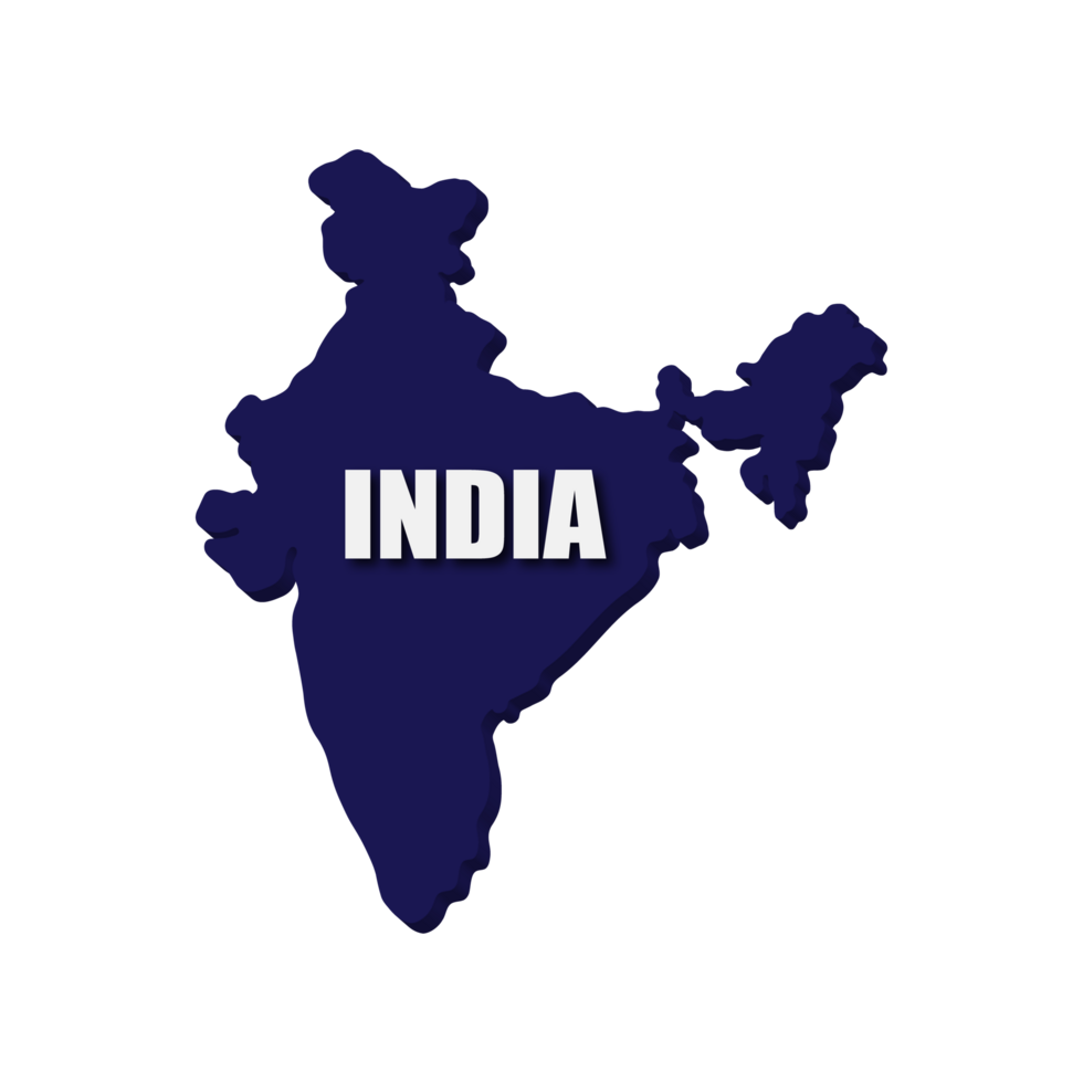 Navy color 3d style india map on transparent background png
