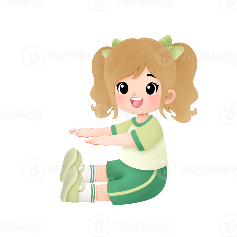 kid exercising activity watercolor illustration, girl posing pilates png