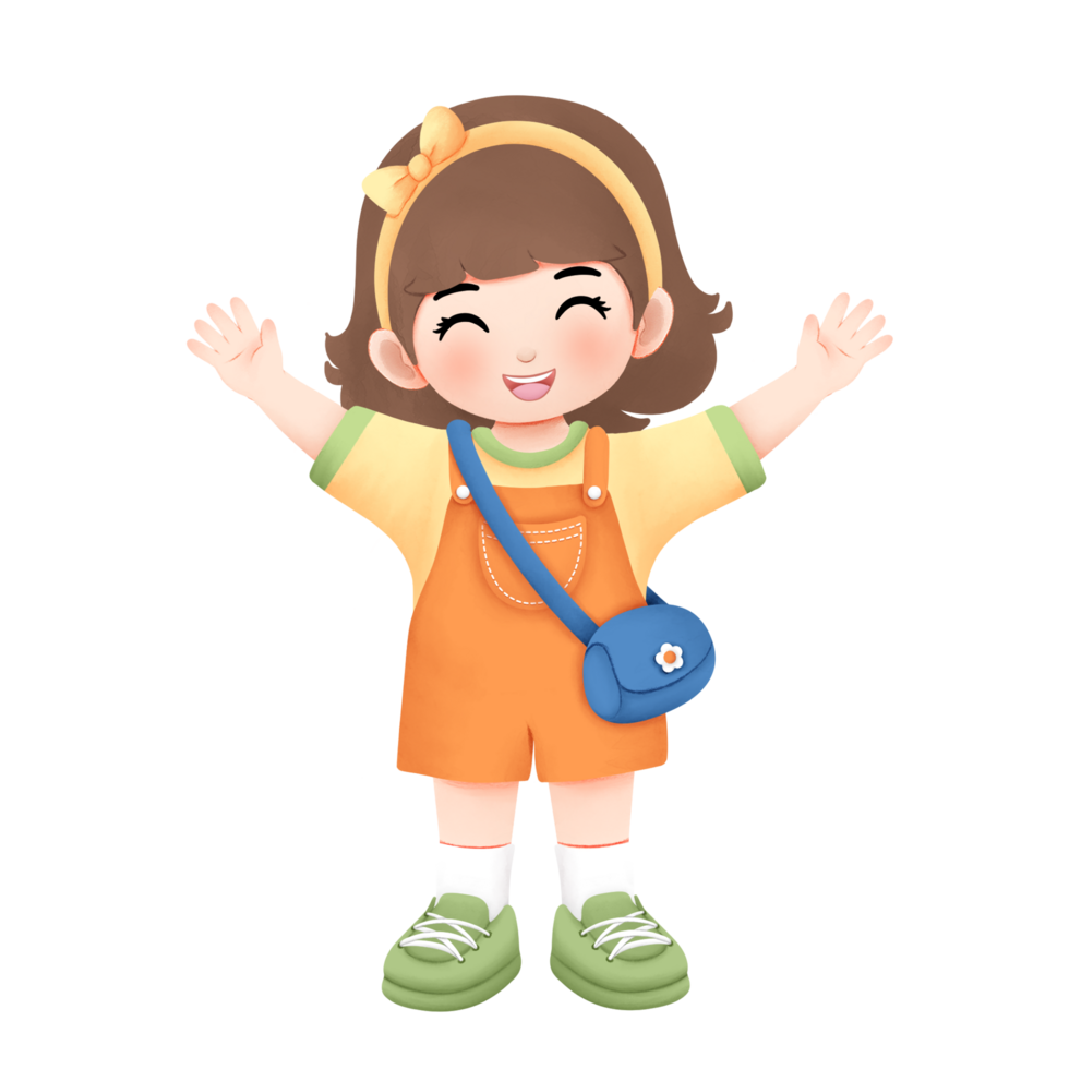 Adventure kid playing outside watercolor illustration, rising her hand png