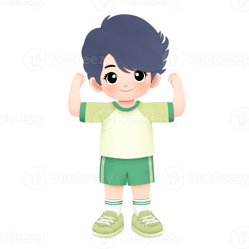 kid exercising activity watercolor illustration, strong hand pose png