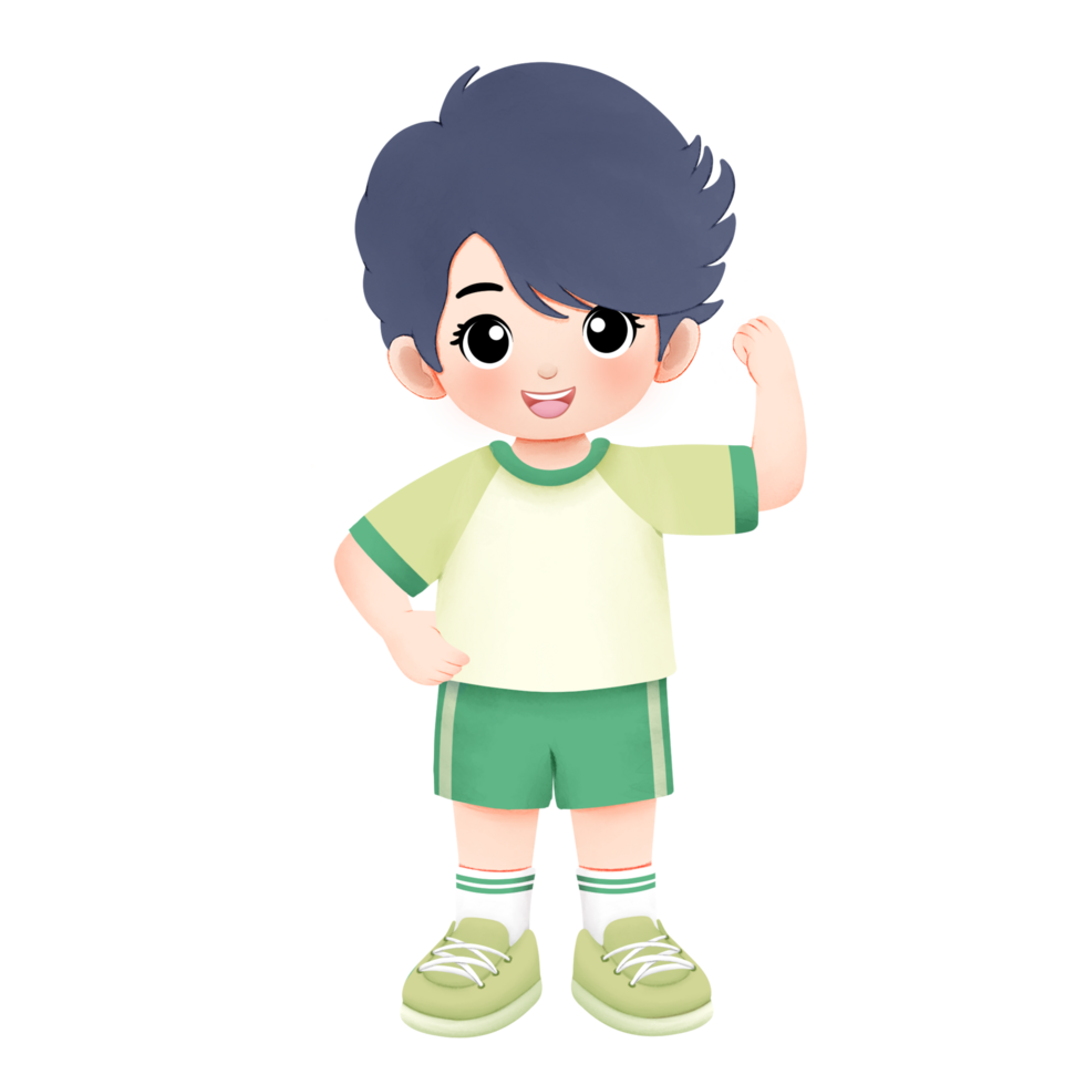 kid exercising activity watercolor illustration, strong png