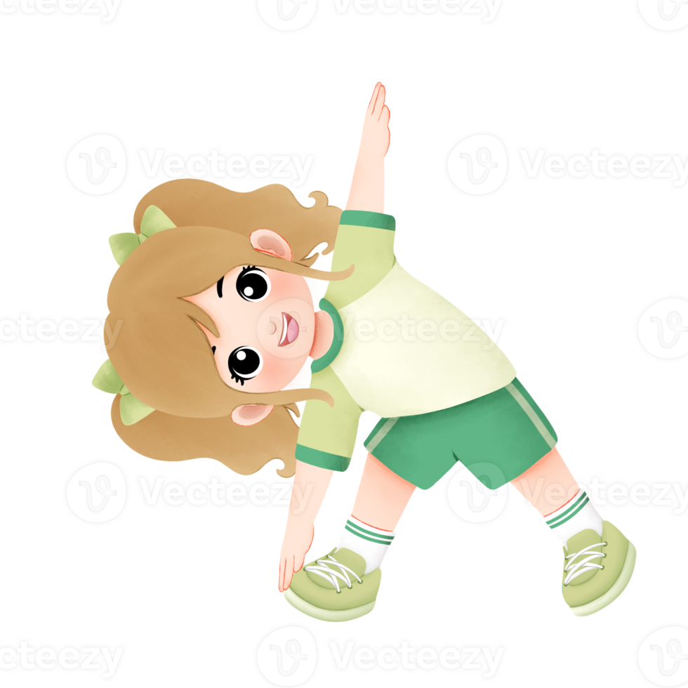 kid exercising activity watercolor illustration, girl posing yoga png