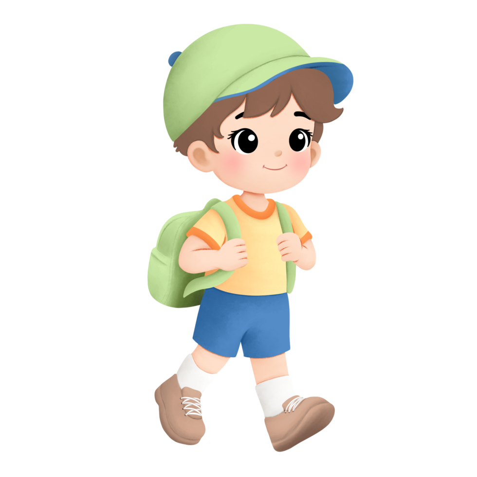 Adventure kid playing outside watercolor illustration, walking kid png
